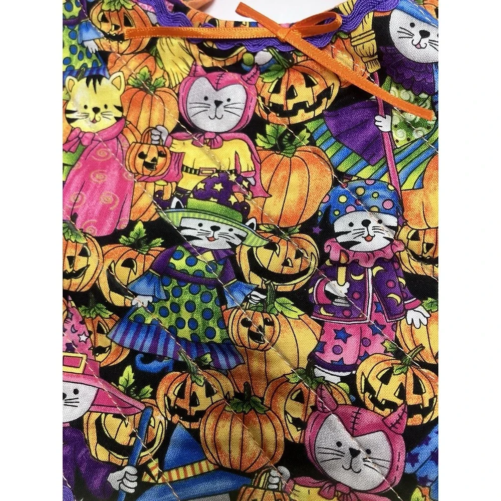 Set Of 2 Handmade Halloween Baby Bibs Cats Jackolanterns Spooky Trick Or Treat